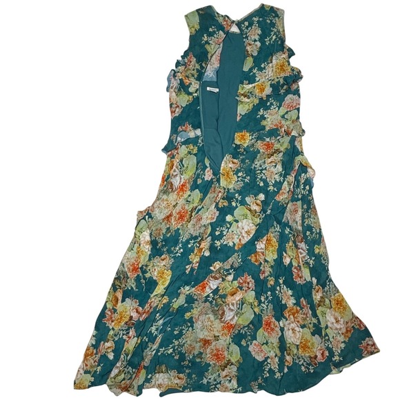 Sundance Womens Dress Size Large Faye Floral Sleeveless Ruffle Midi Teal Green - Picture 4 of 5